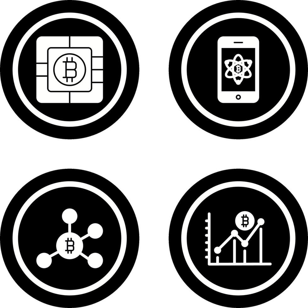 bitcoin chip y móvil icono vector