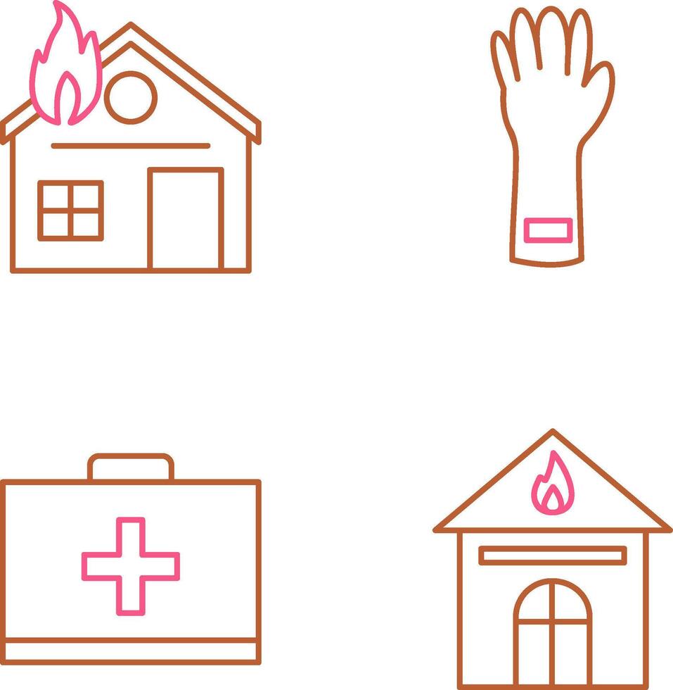 house on fire and gloves Icon vector