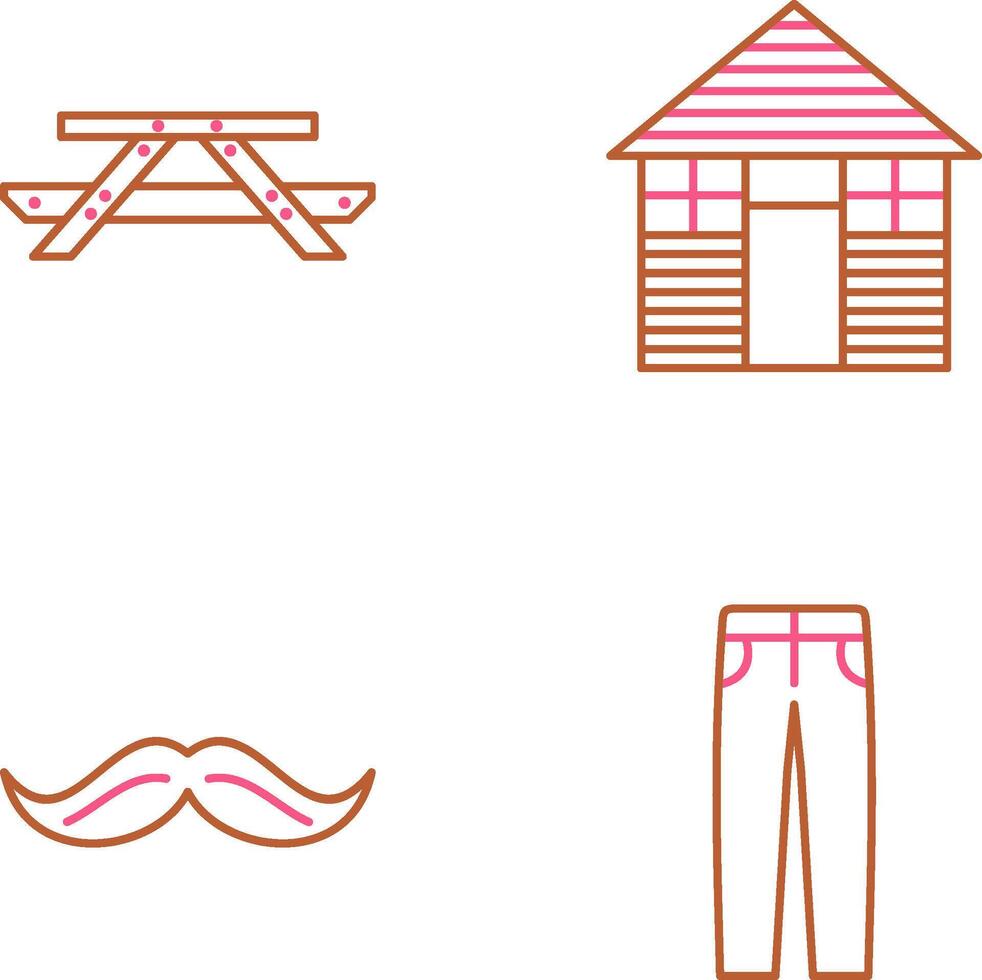 Picnic of Table and Wood Cabin Icon vector