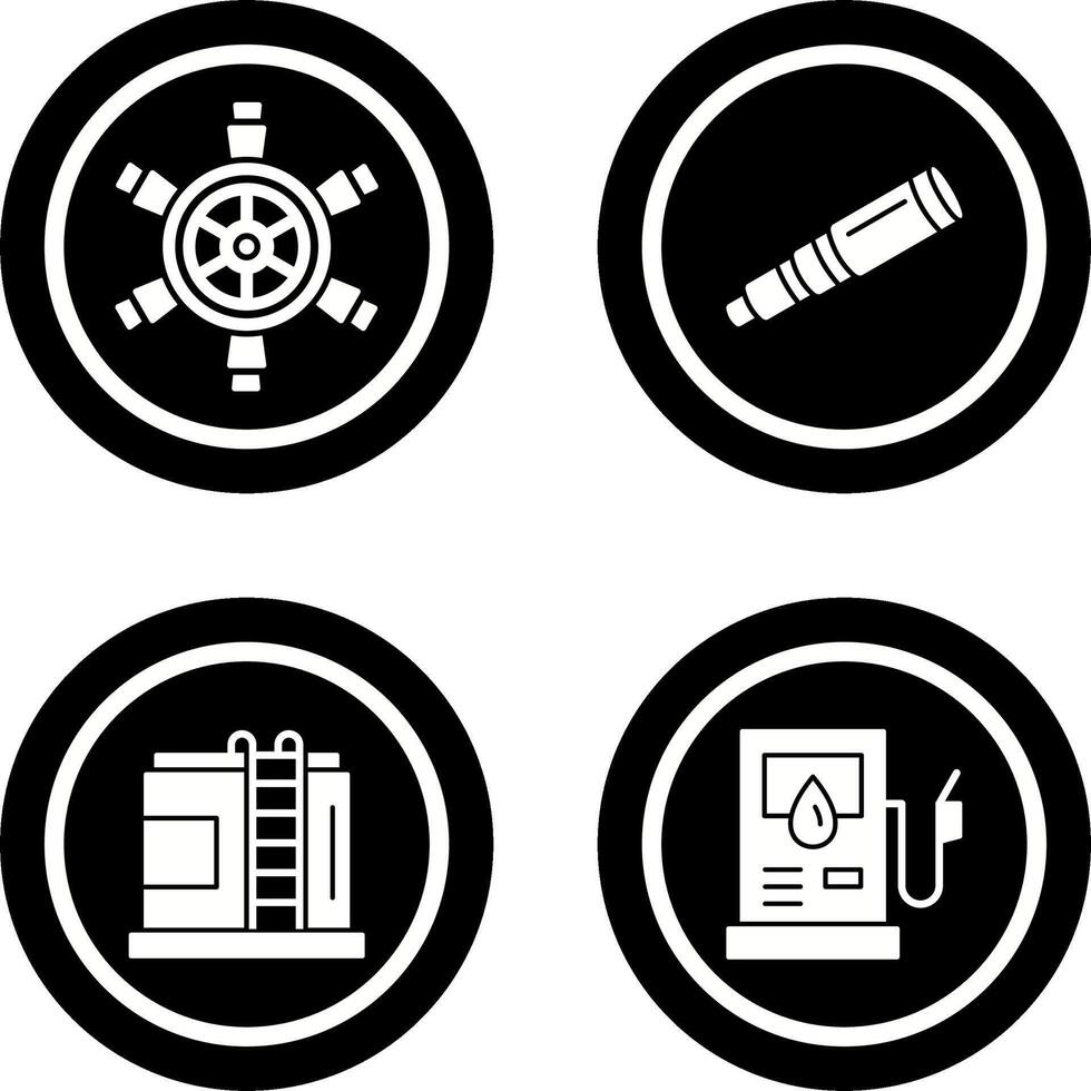 Embarcacion rueda y binocular icono vector