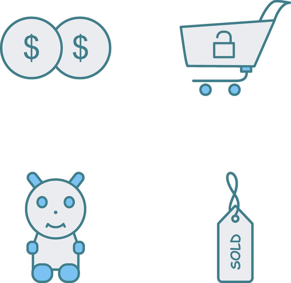 coins and unlock cart Icon vector