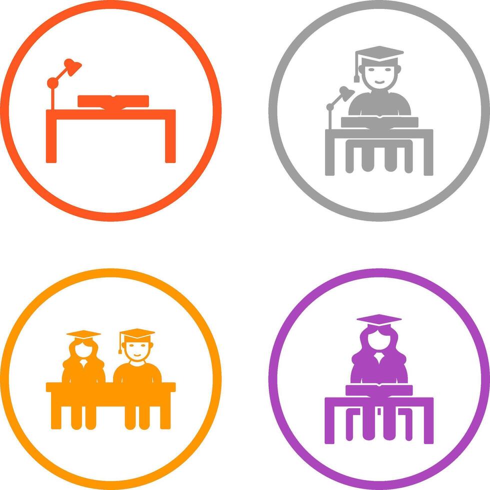 study desk and studying on desk Icon vector