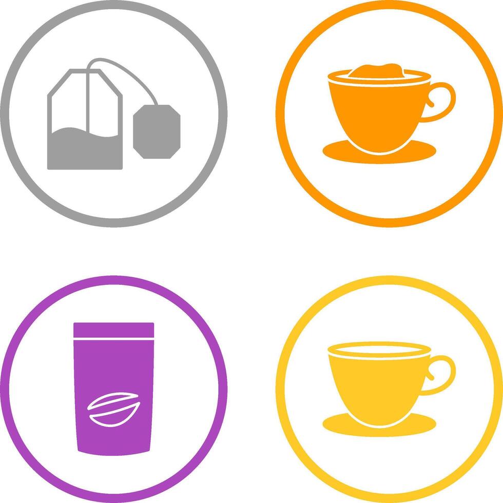 tea bag and creamy coffee Icon vector