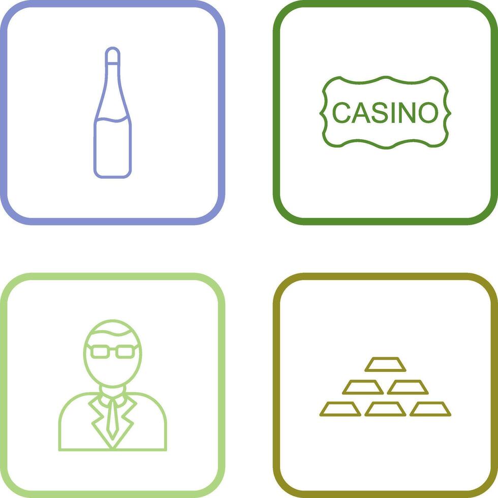 champán botella y casino firmar icono vector