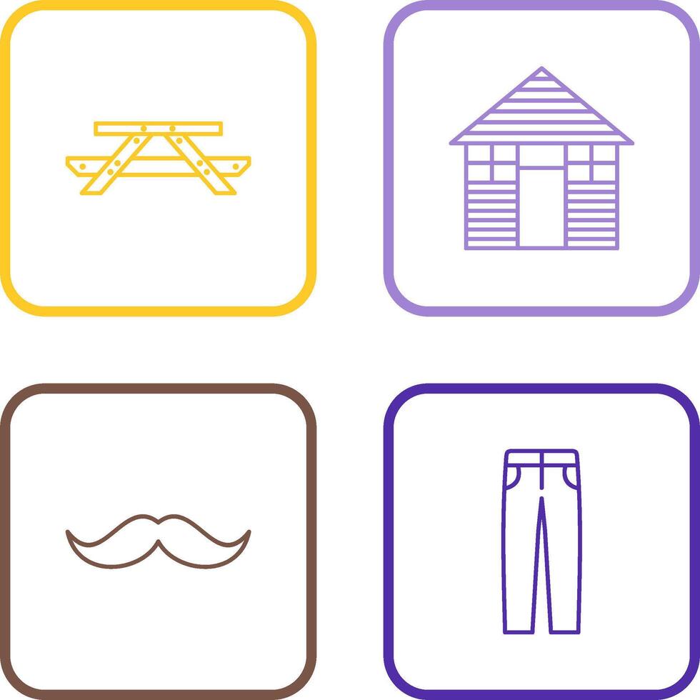 Picnic of Table and Wood Cabin Icon vector