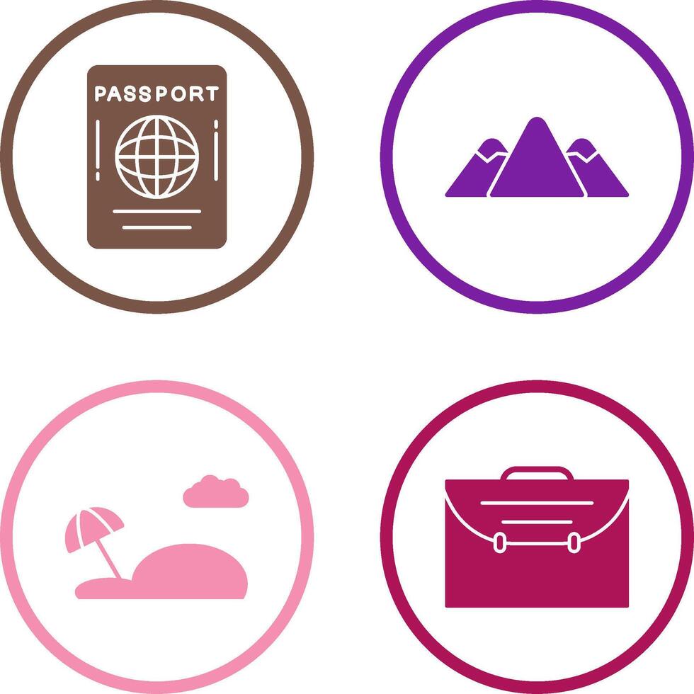 pasaporte y montaña icono vector