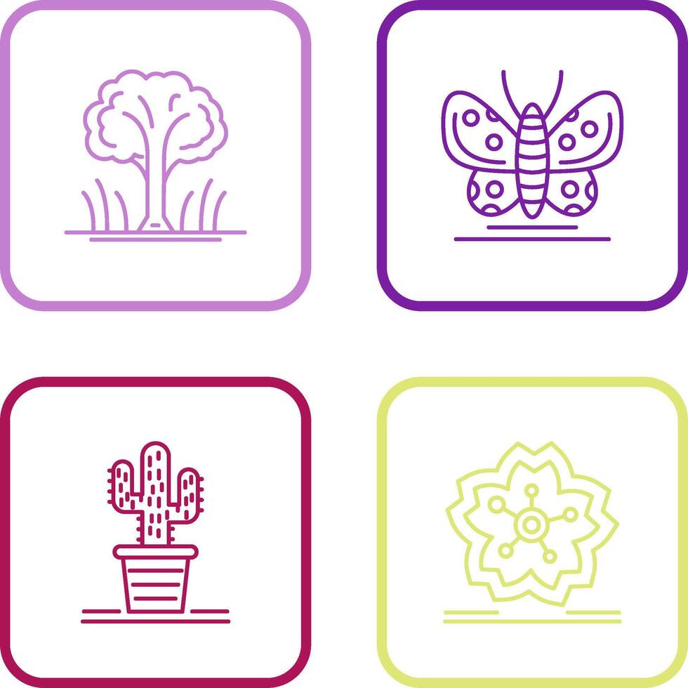 árbol y mariposa icono vector