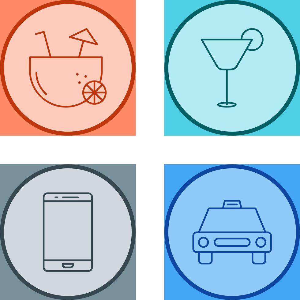 coconut drink and cocktail drink Icon vector