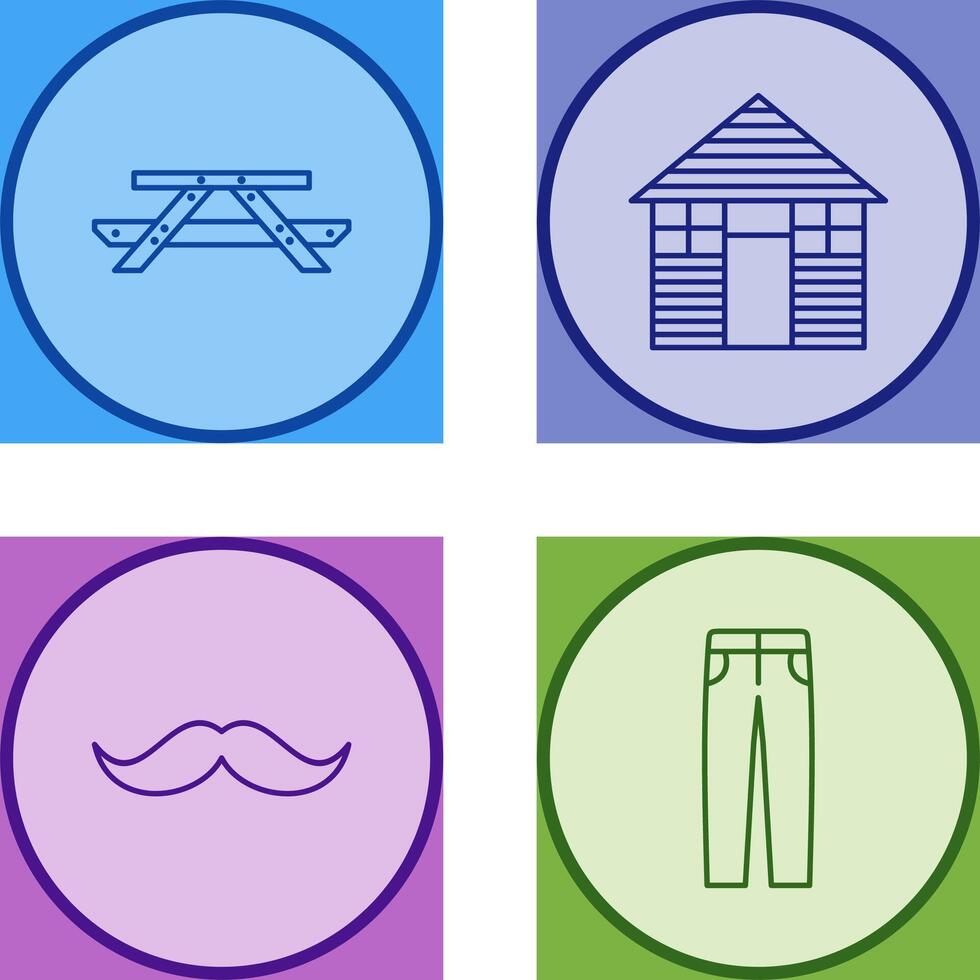 Picnic of Table and Wood Cabin Icon vector