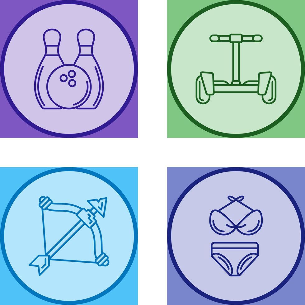 bolos y hoverboard icono vector