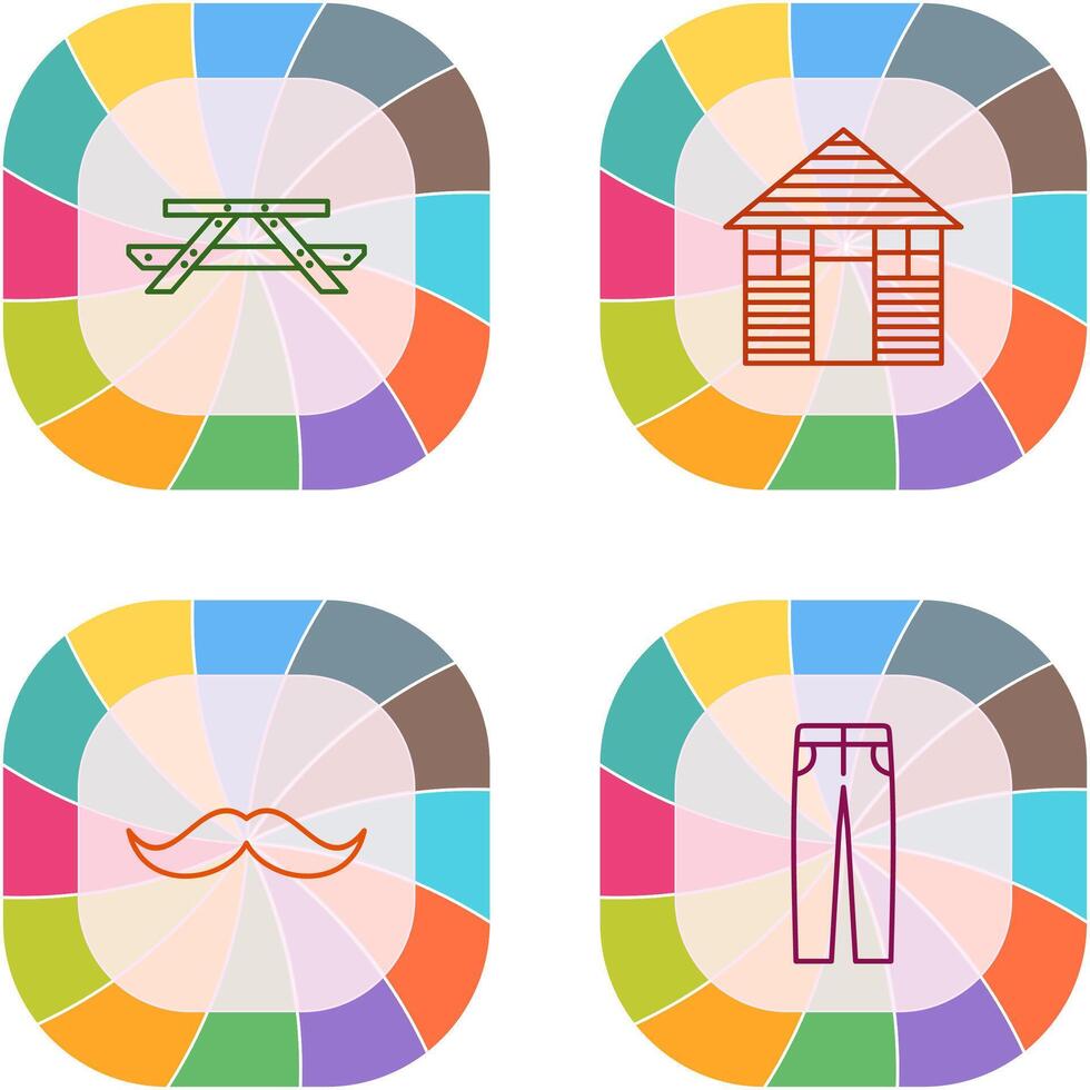 Picnic of Table and Wood Cabin Icon vector