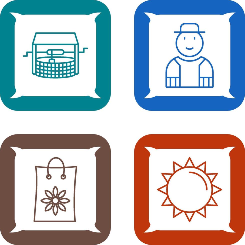 Watwer Well and Gardener Icon vector