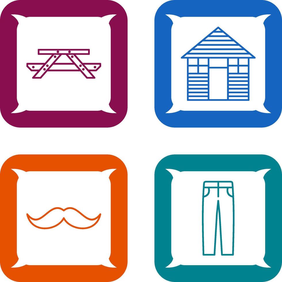 Picnic of Table and Wood Cabin Icon vector