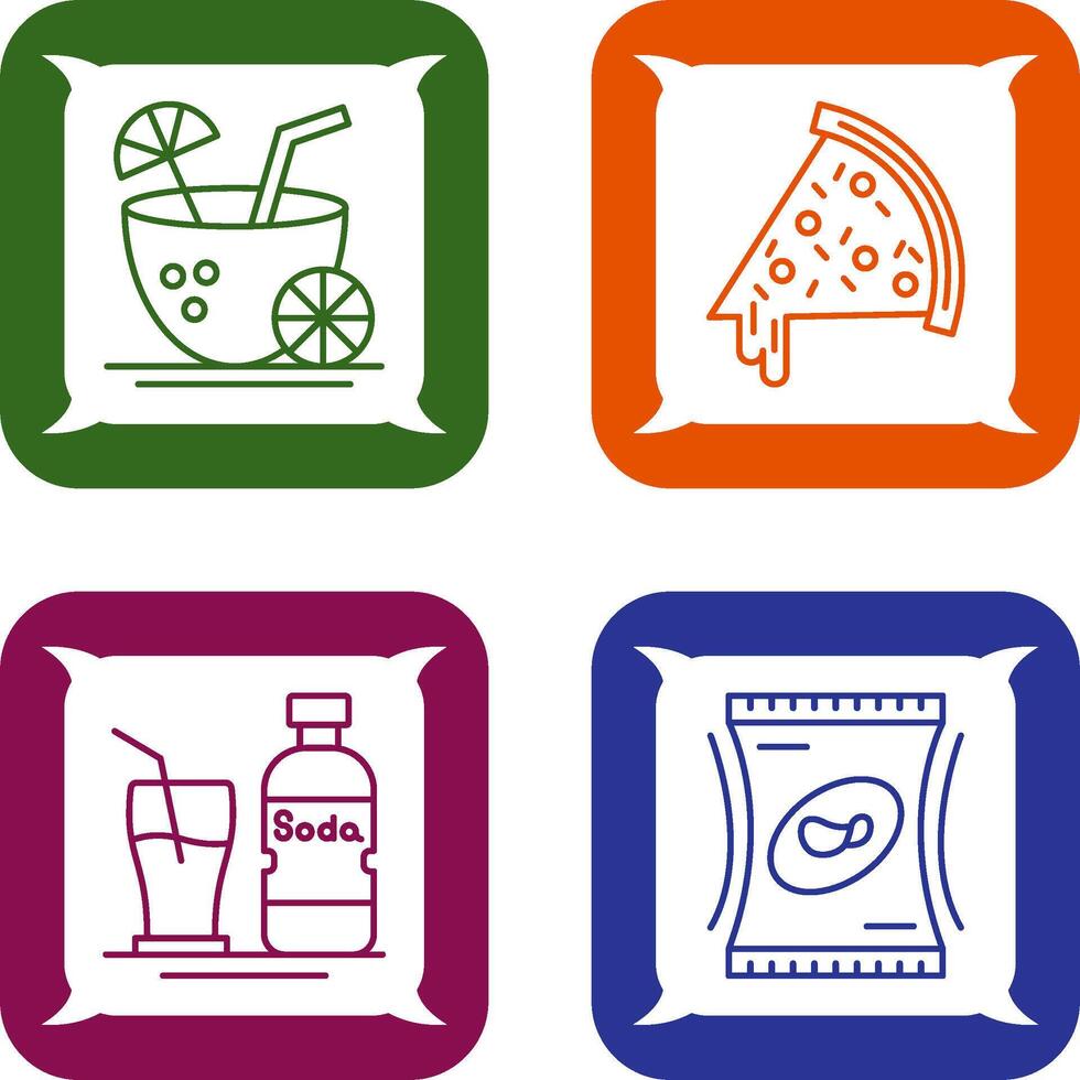 Pizza Slice and Coconut Drink Icon vector