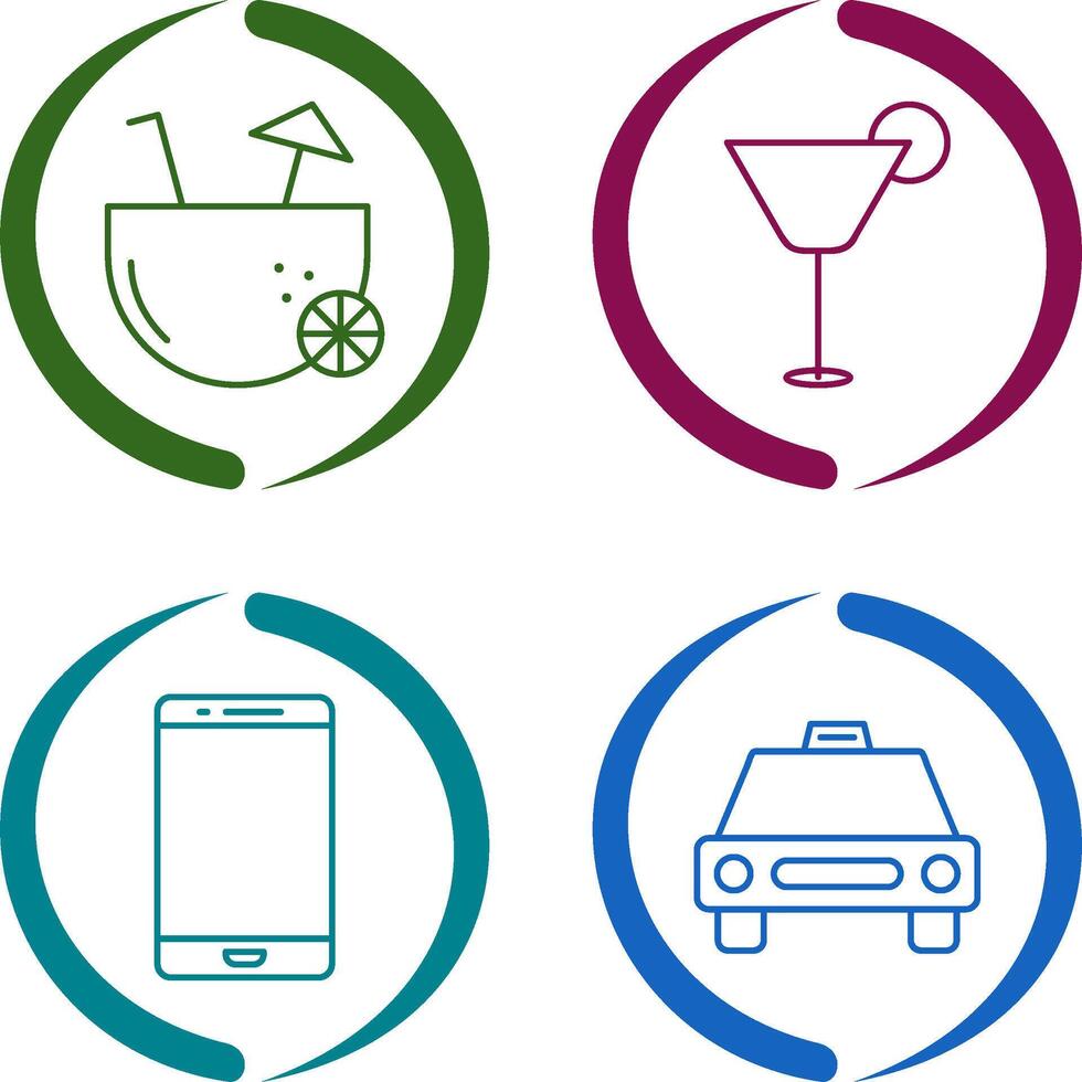 coconut drink and cocktail drink Icon vector
