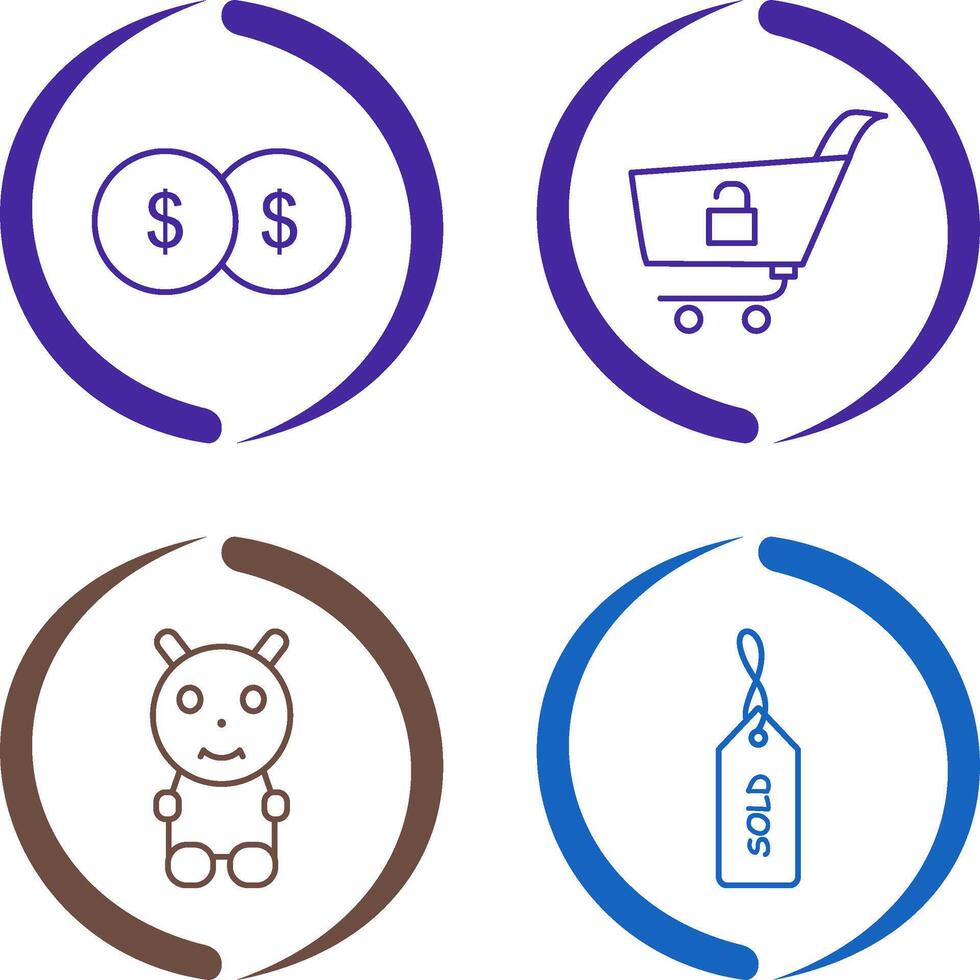 coins and unlock cart Icon vector