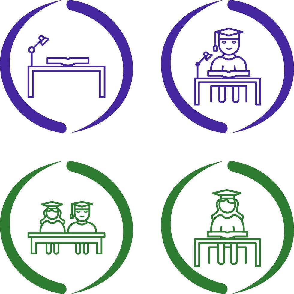 study desk and studying on desk Icon vector