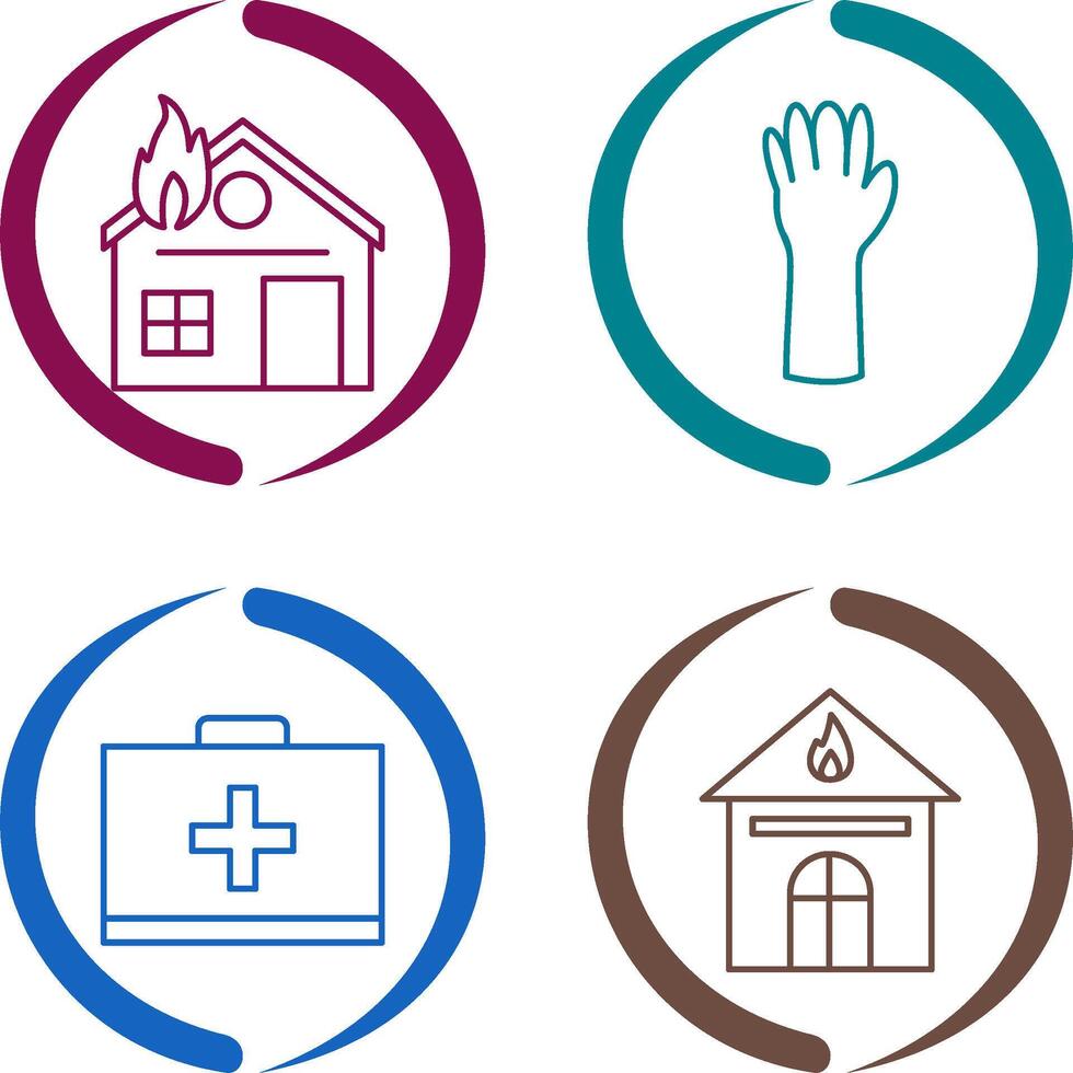 house on fire and gloves Icon vector