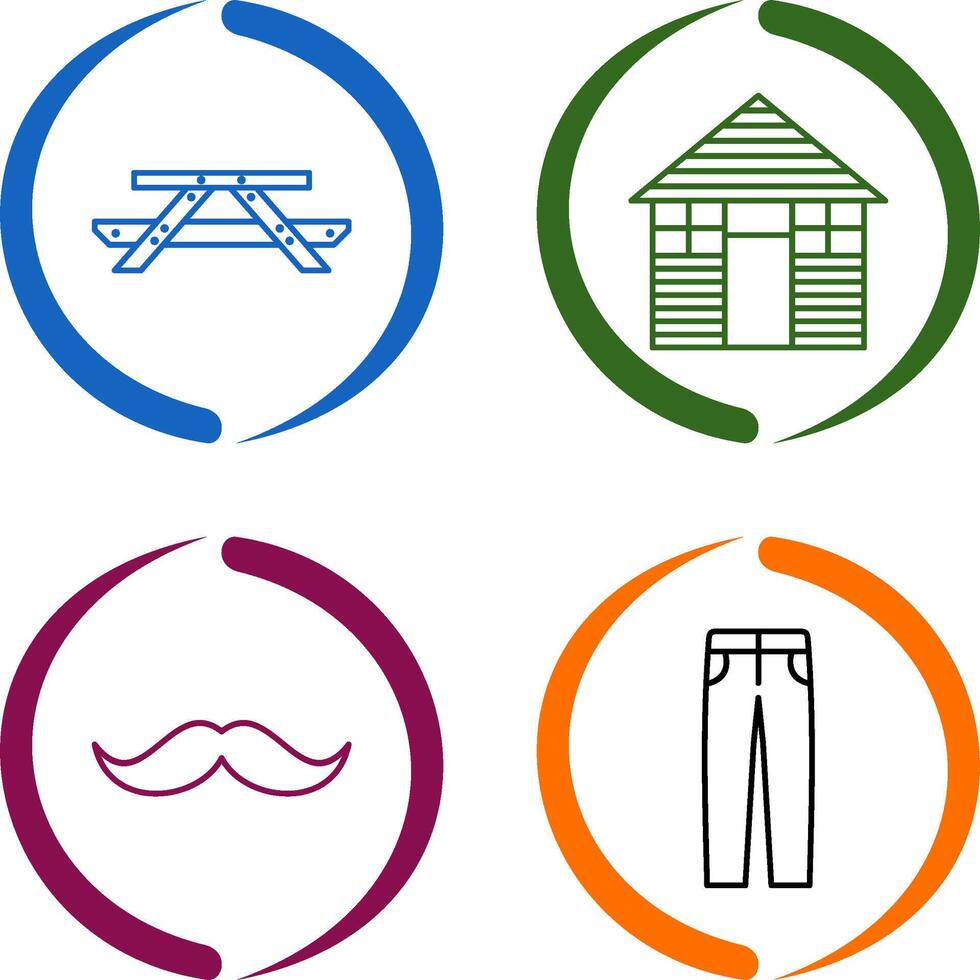 Picnic of Table and Wood Cabin Icon vector