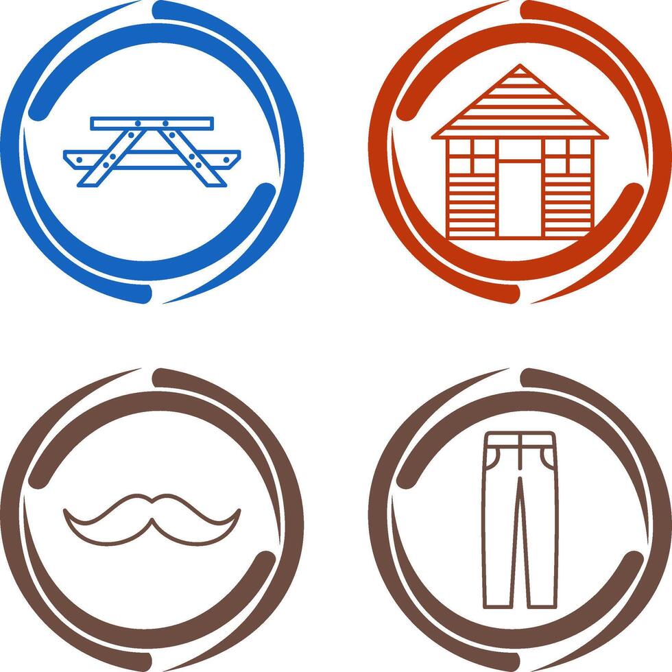 Picnic of Table and Wood Cabin Icon vector