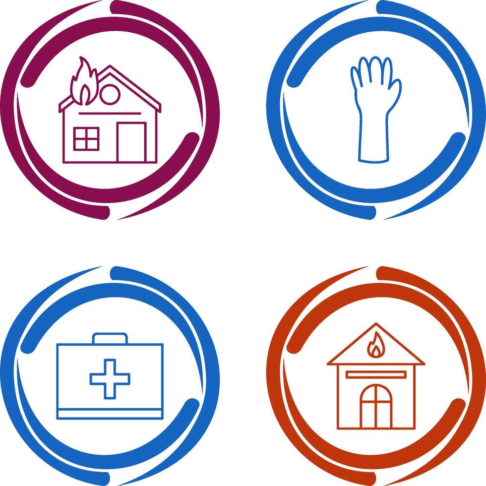 house on fire and gloves Icon vector