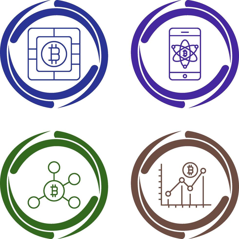 bitcoin chip y móvil icono vector