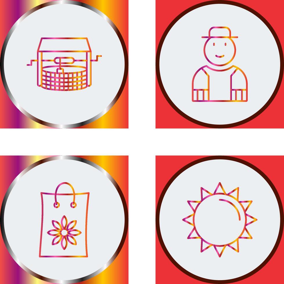 Watwer Well and Gardener Icon vector