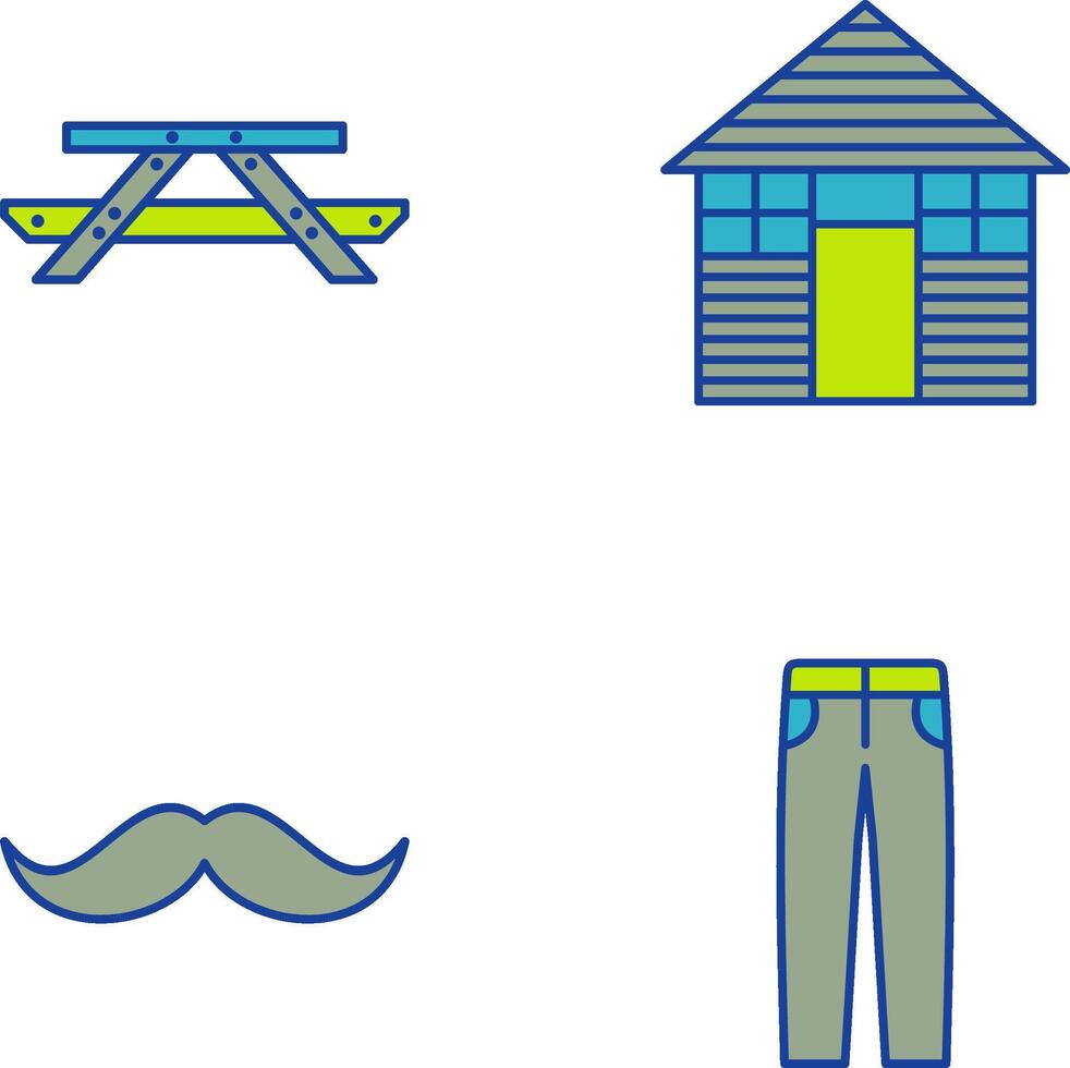 Picnic of Table and Wood Cabin Icon vector