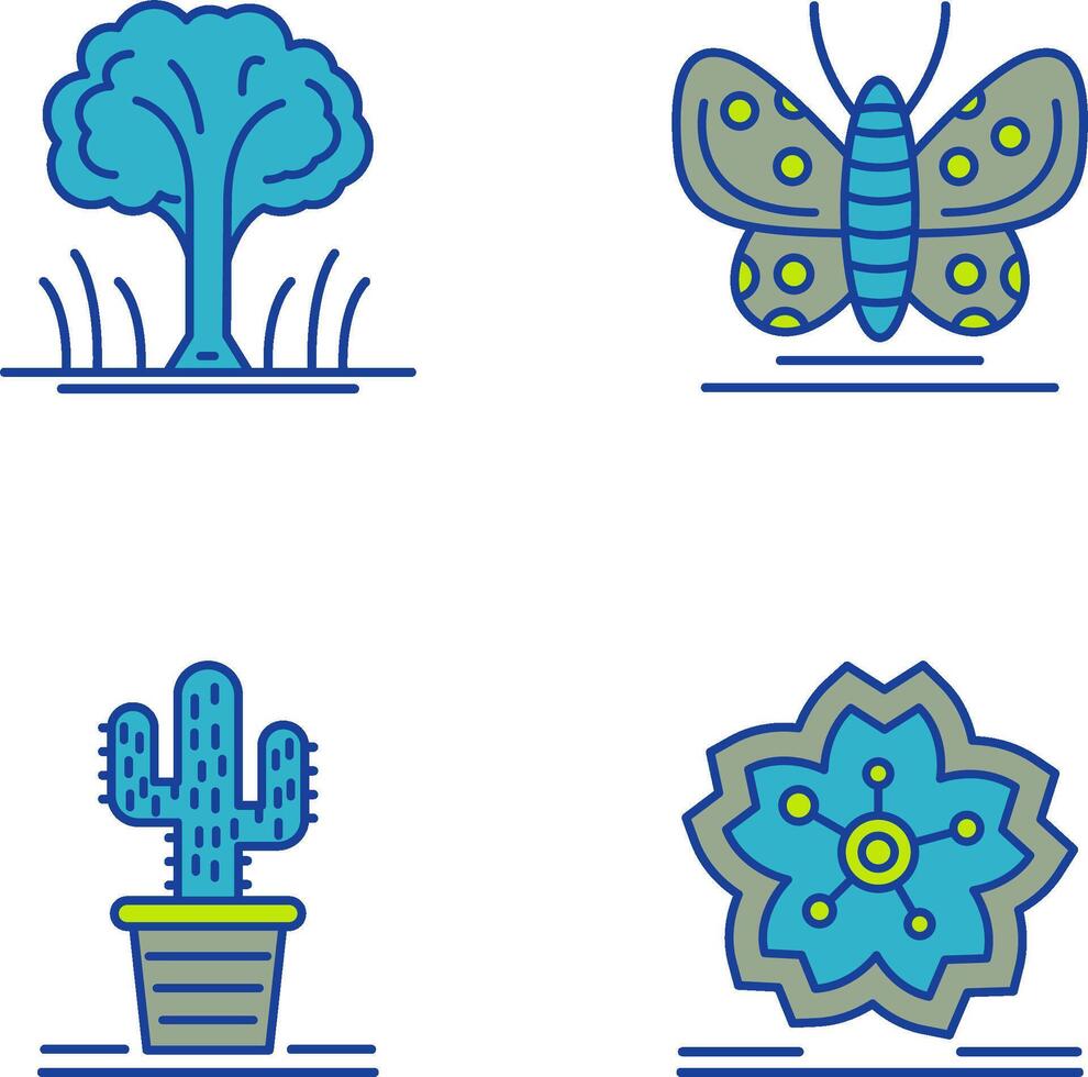 árbol y mariposa icono vector