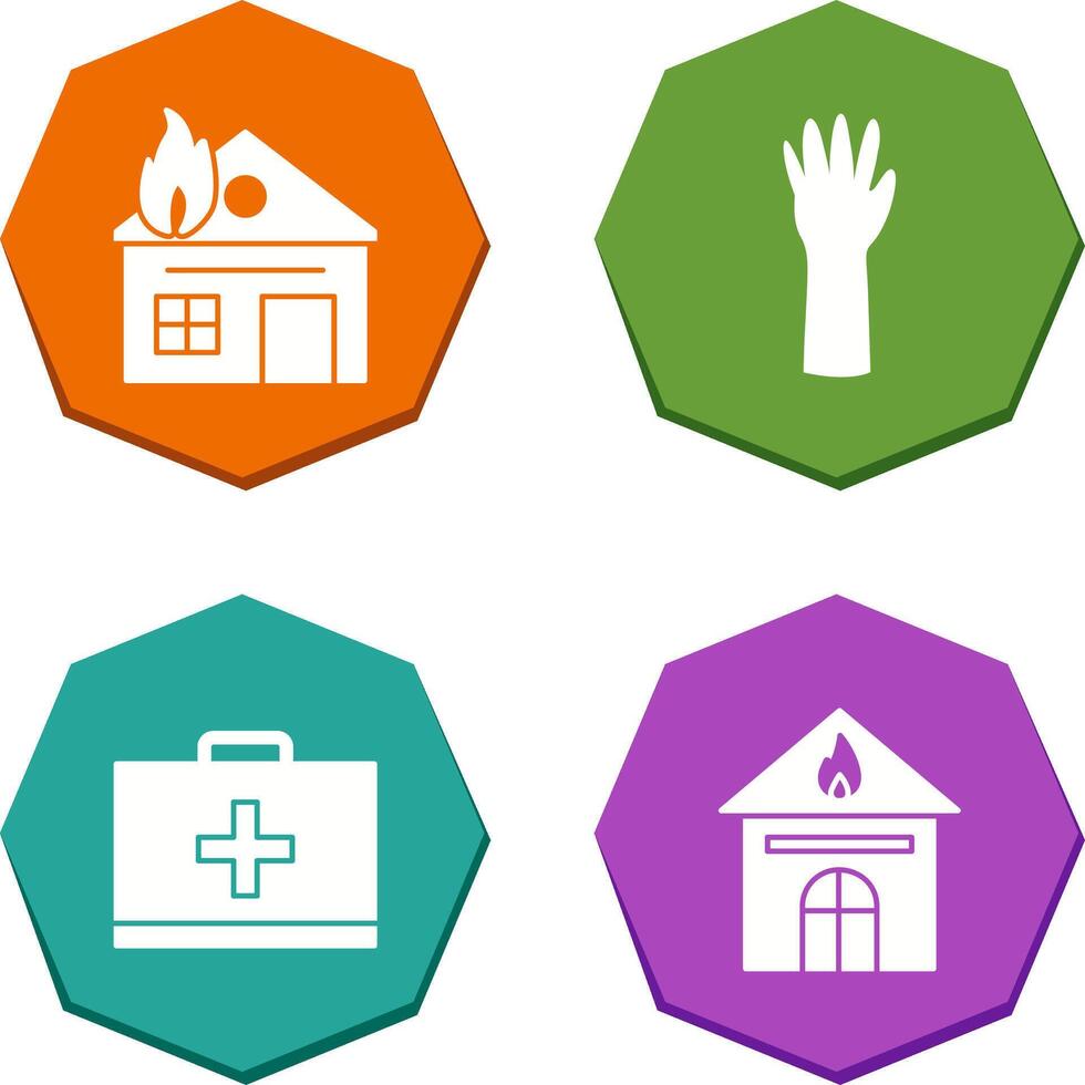 house on fire and gloves Icon vector