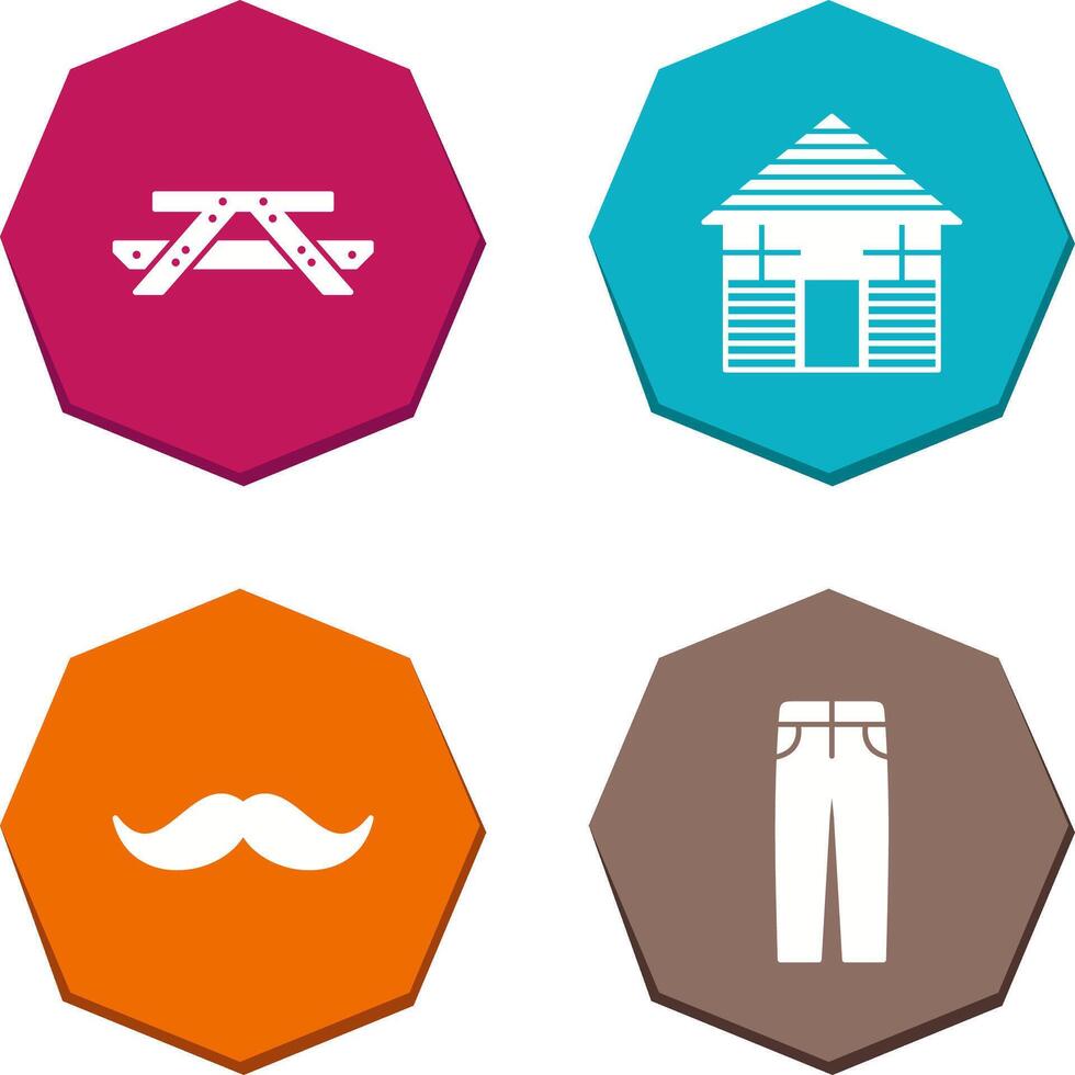 Picnic of Table and Wood Cabin Icon vector