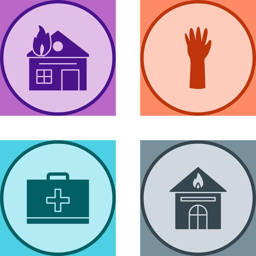 house on fire and gloves Icon vector