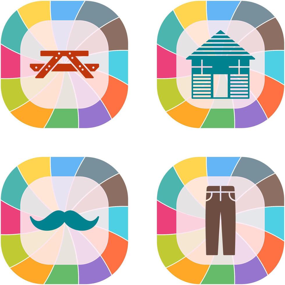 Picnic of Table and Wood Cabin Icon vector