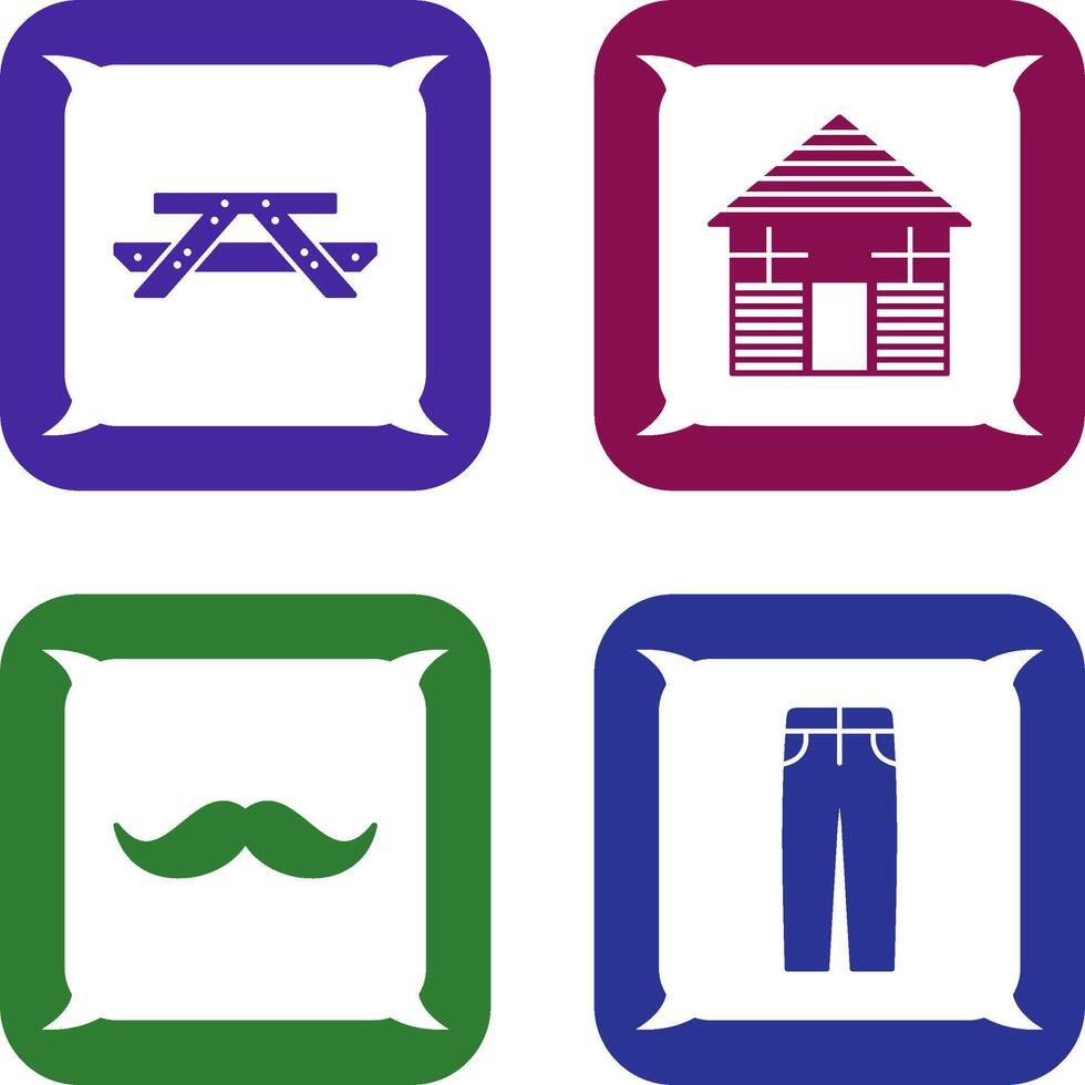 Picnic of Table and Wood Cabin Icon vector