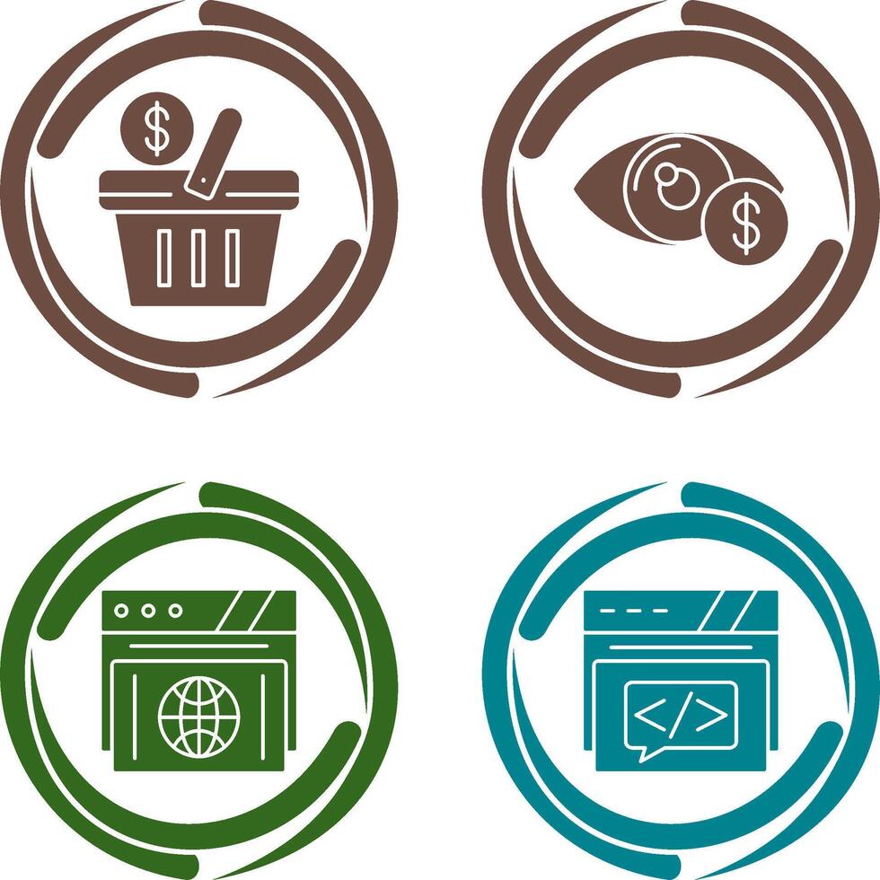 compras cesta y ojo icono vector