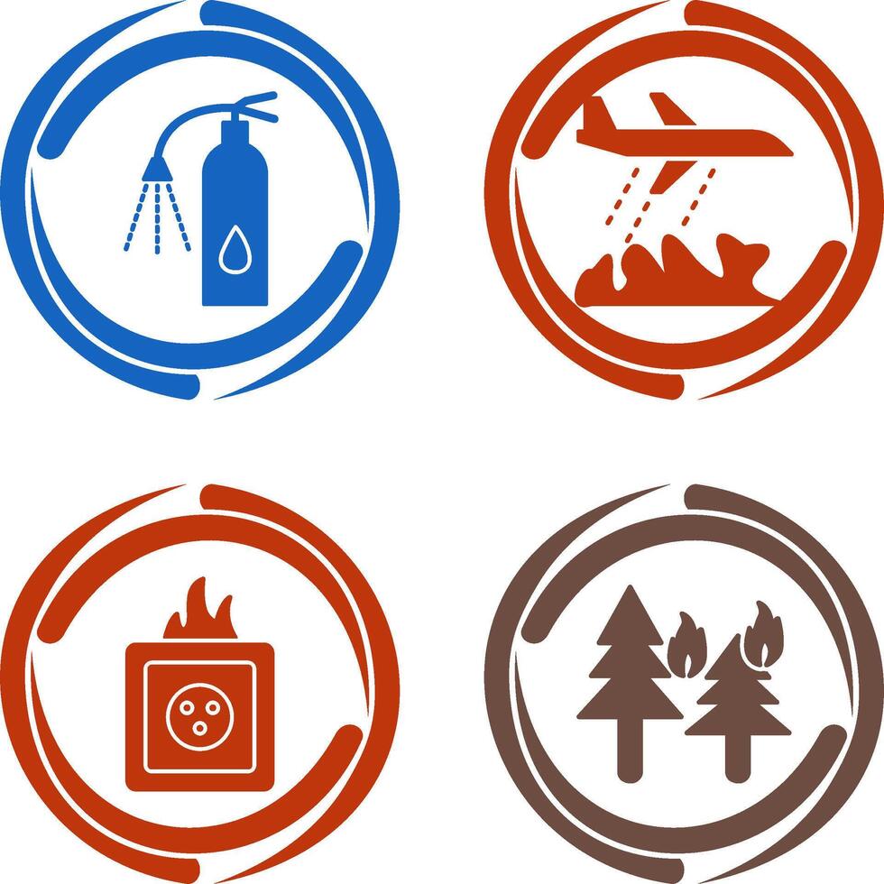 using extinguisher and firefighter plane Icon vector