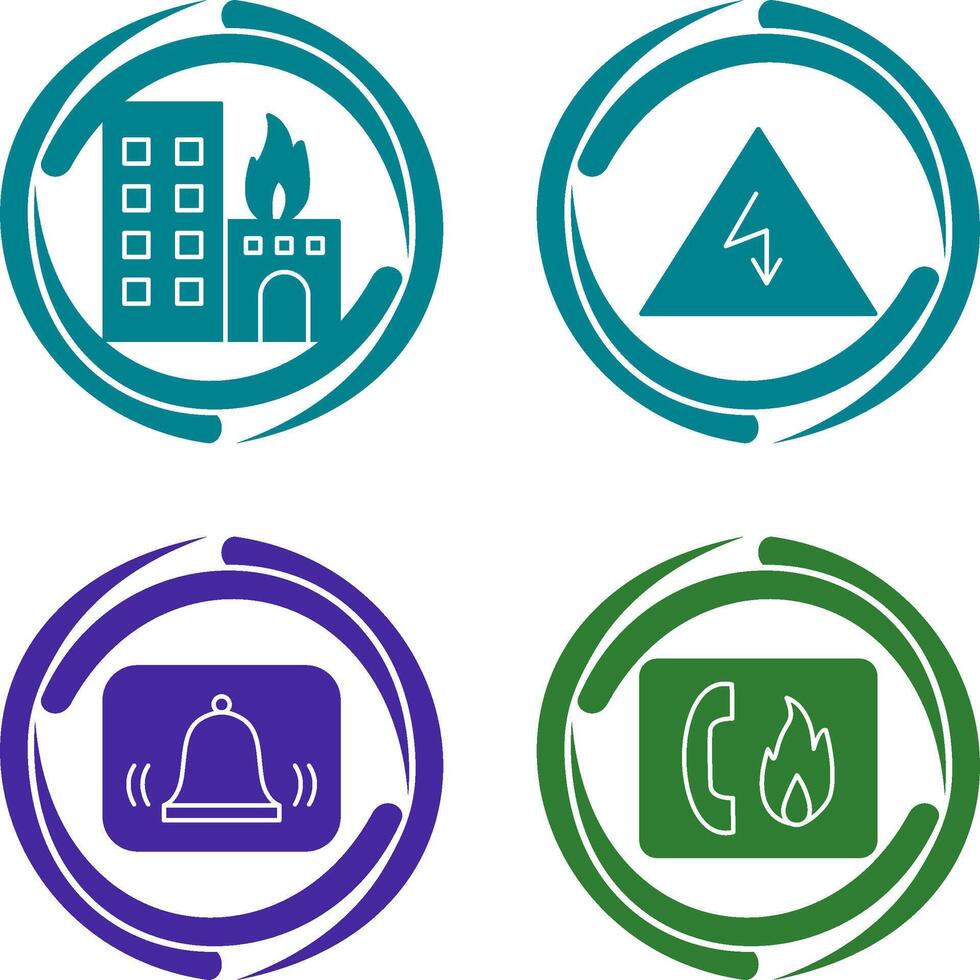 burning building and electricity danger Icon vector
