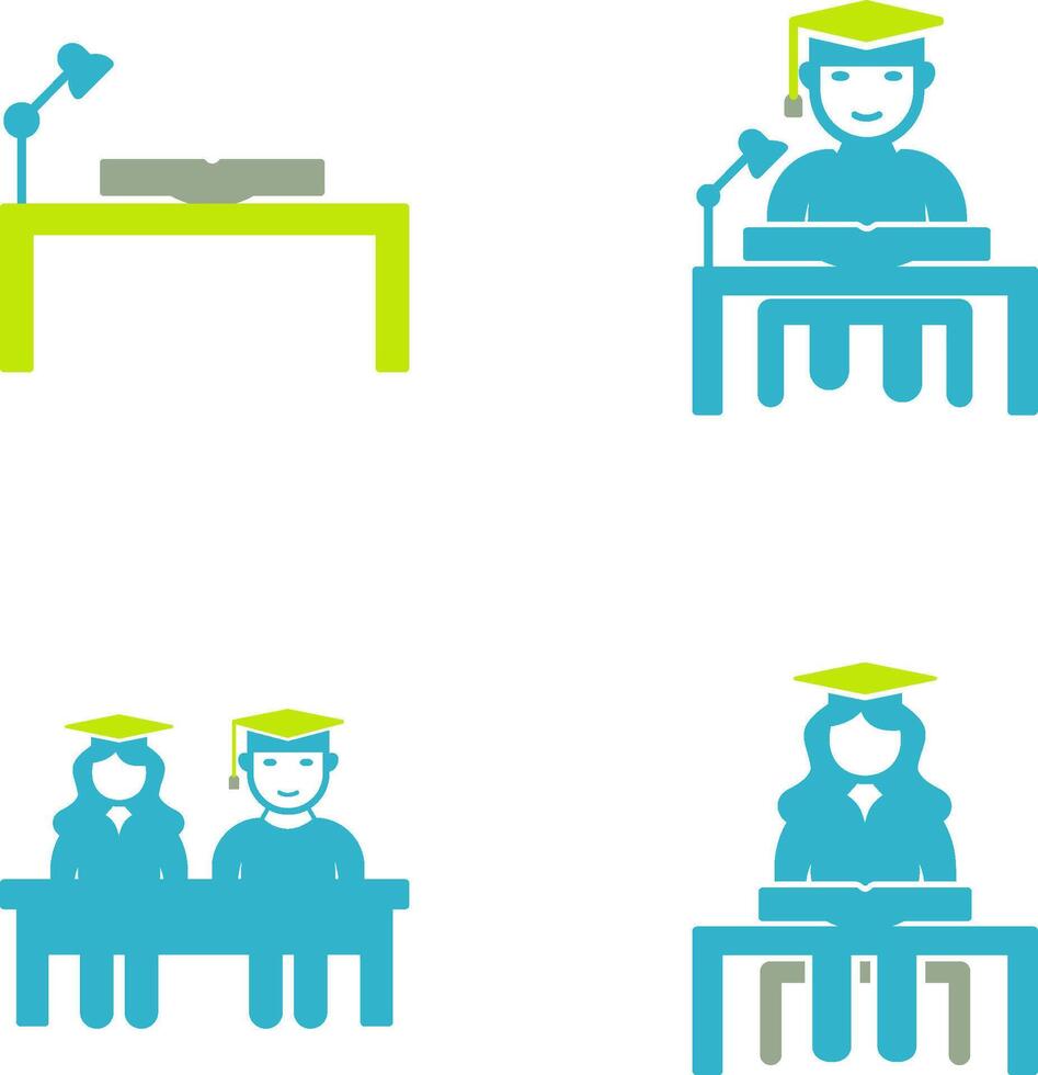 study desk and studying on desk Icon vector