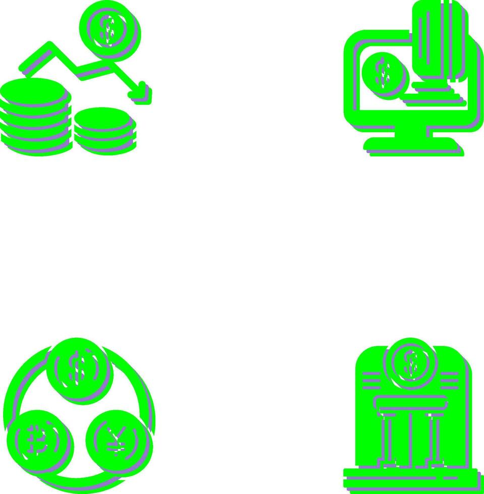 dinero pérdida y en línea pago icono vector