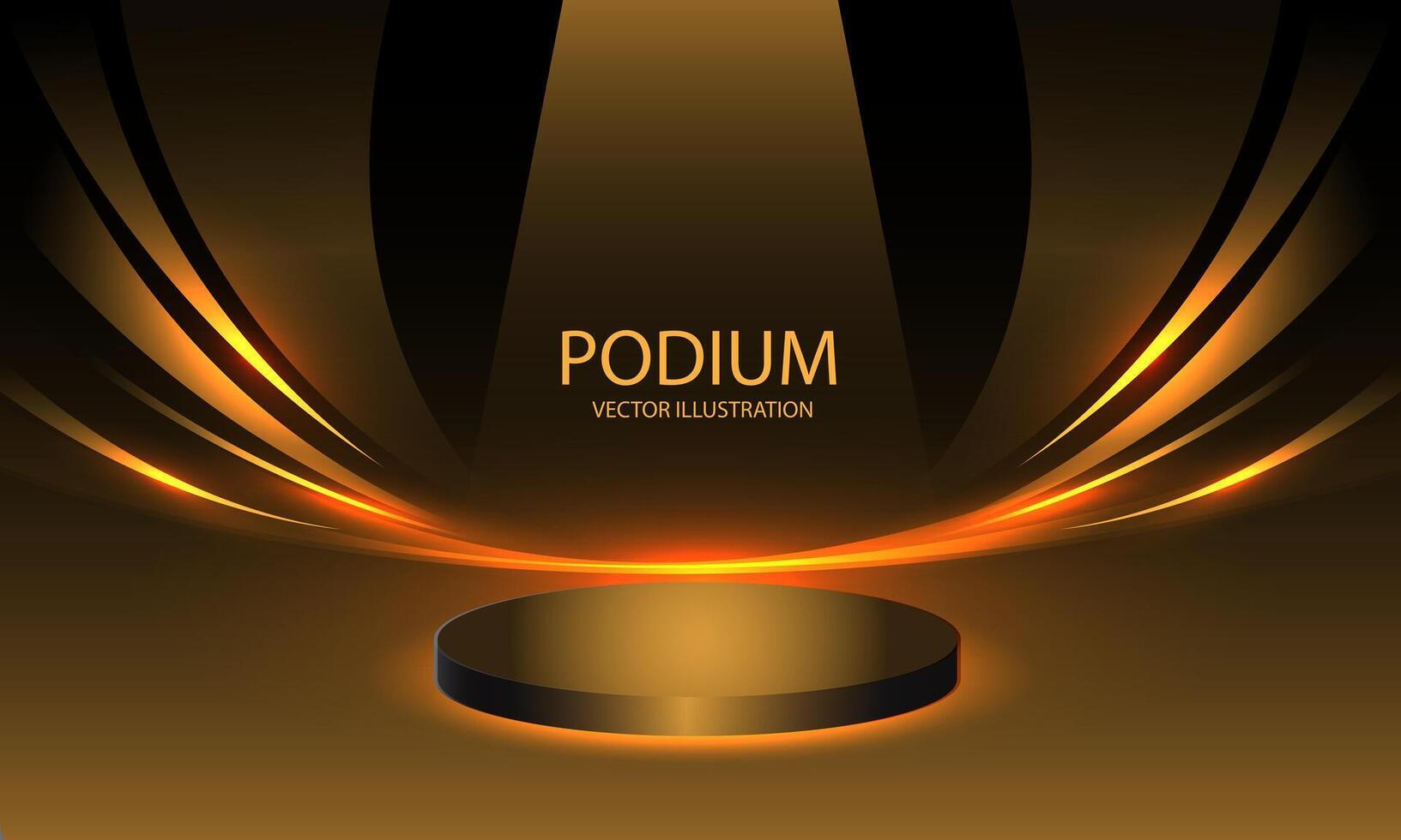 Black podium golden curve 3D stage for display product illustration. vector