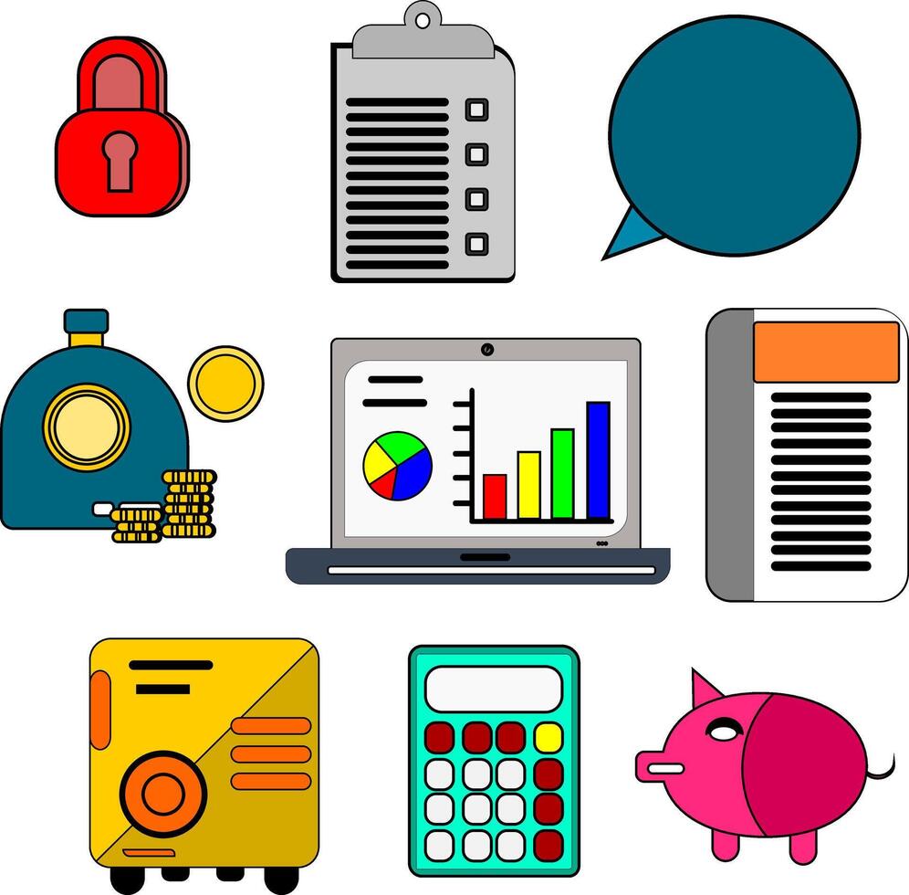 Set of icons on the topic of business, finance and office. vector