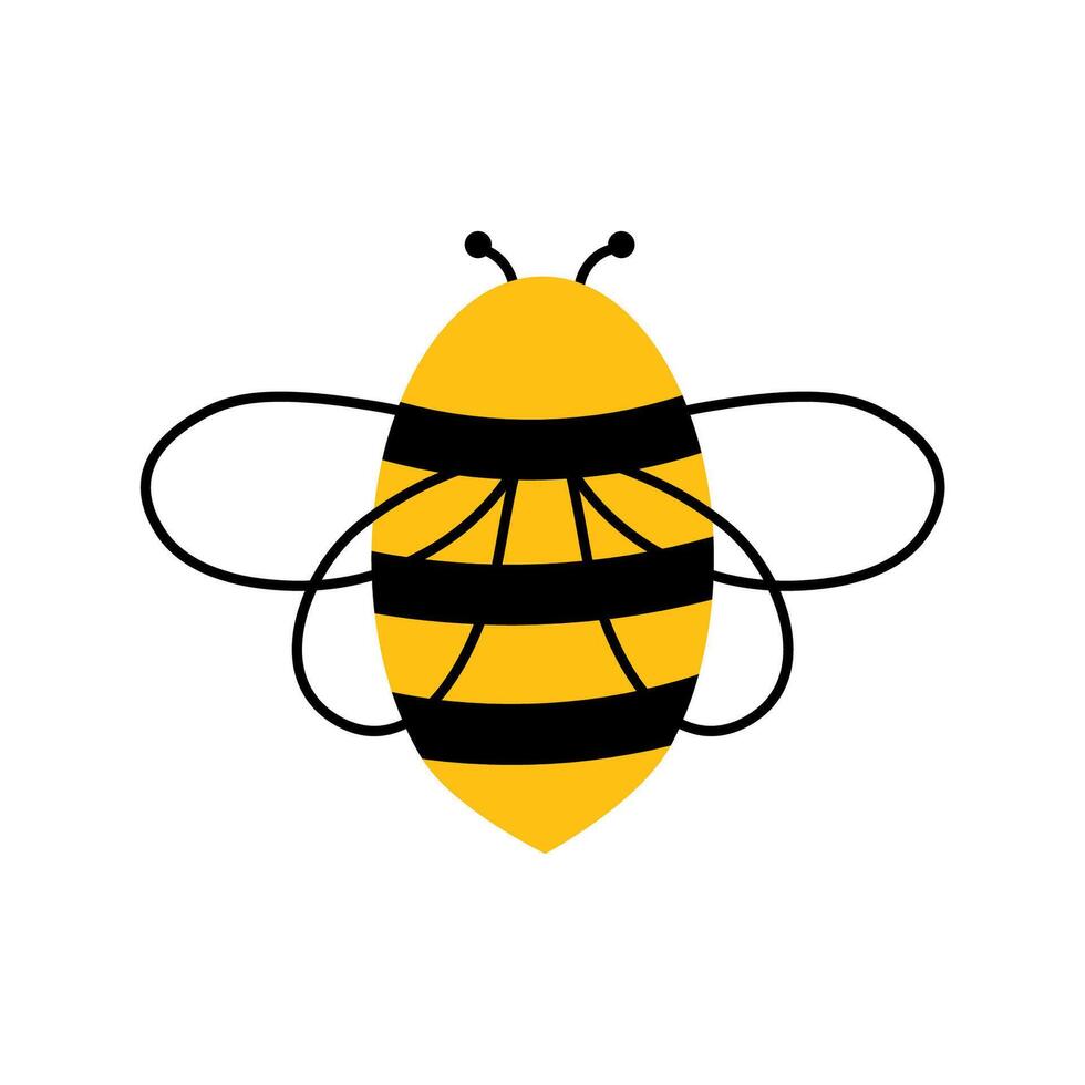 Bee flat hand drawn illustration. Clip art isolated on white background. Bright colors, childish style. vector