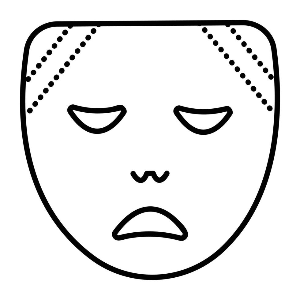 triste teatral facial mascarilla, negro línea icono de un pesimista, sencillo firmar vector