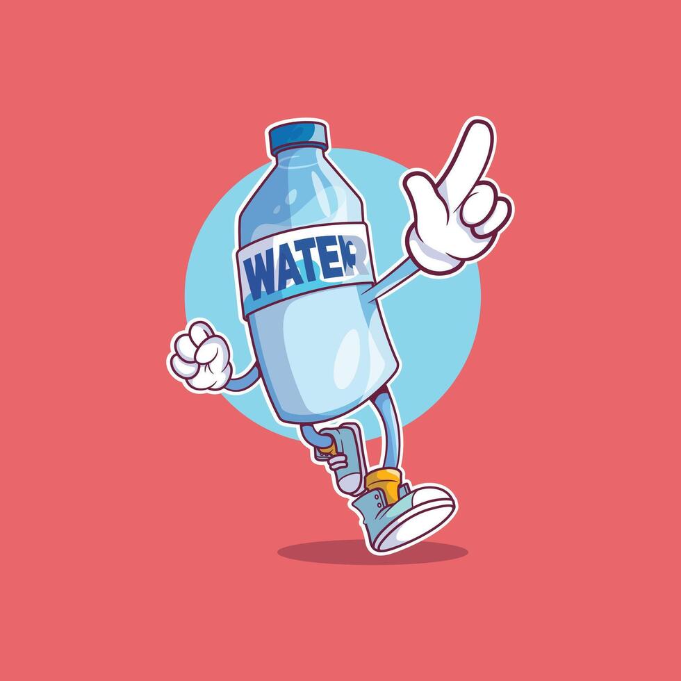 Water bottle character running. vector