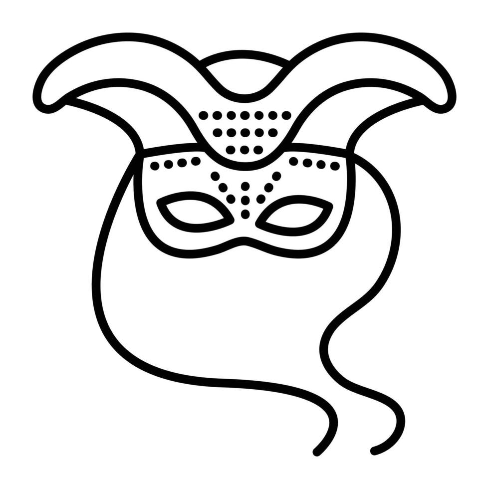 pirata mascarada máscara con un sombrero y corbatas, corsario disfraz parte, negro línea icono vector