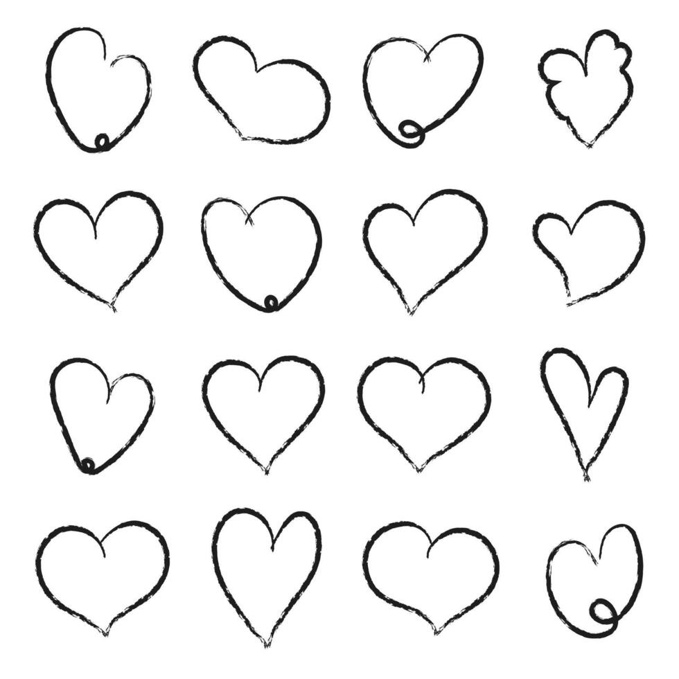 Crayon Hearts Painted with Pencil. Hand Drawn chalk Symbol of Romantic Love. Sketch vector