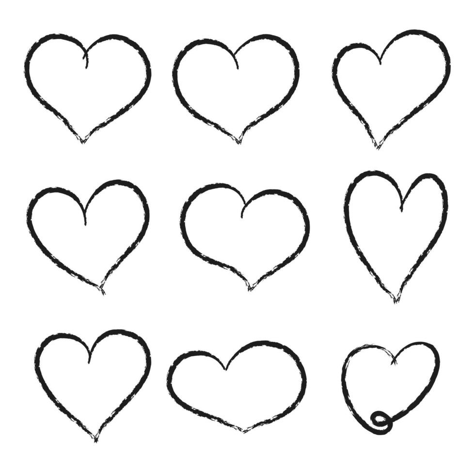 Crayon hearts painted with marker or pencil. Hand drawn chalk symbol of love. Illustration on black background vector