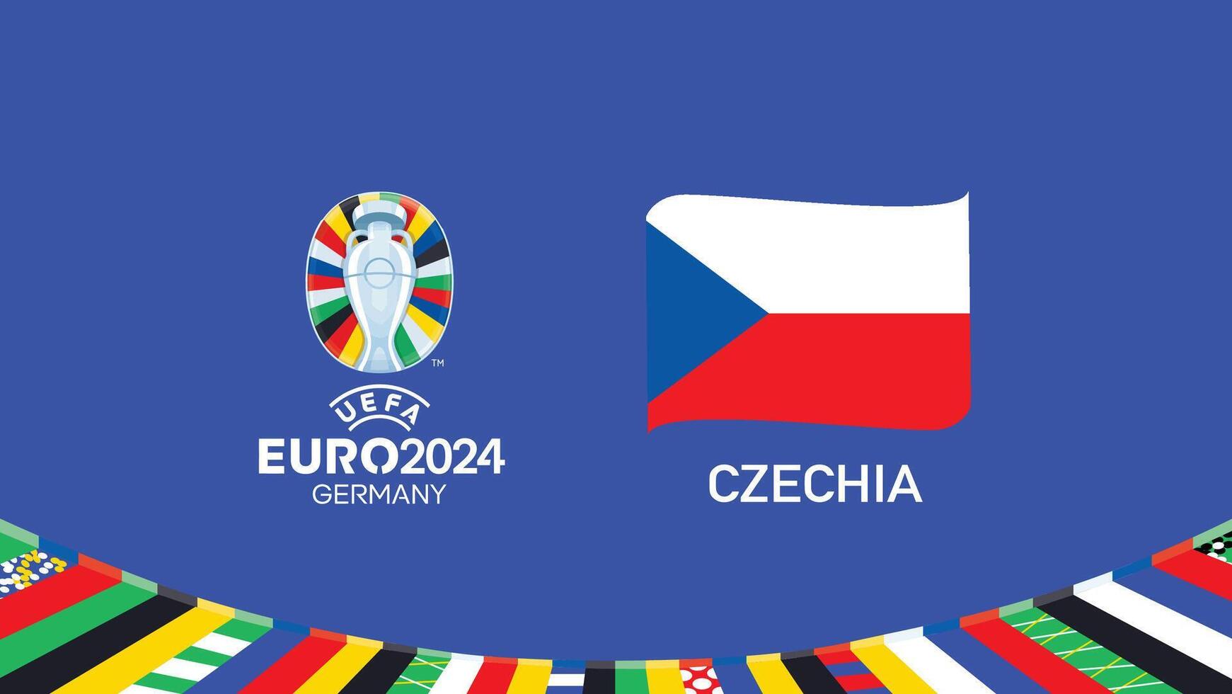 euro 2024 Chequia bandera cinta equipos diseño con oficial símbolo logo resumen países europeo fútbol americano ilustración vector