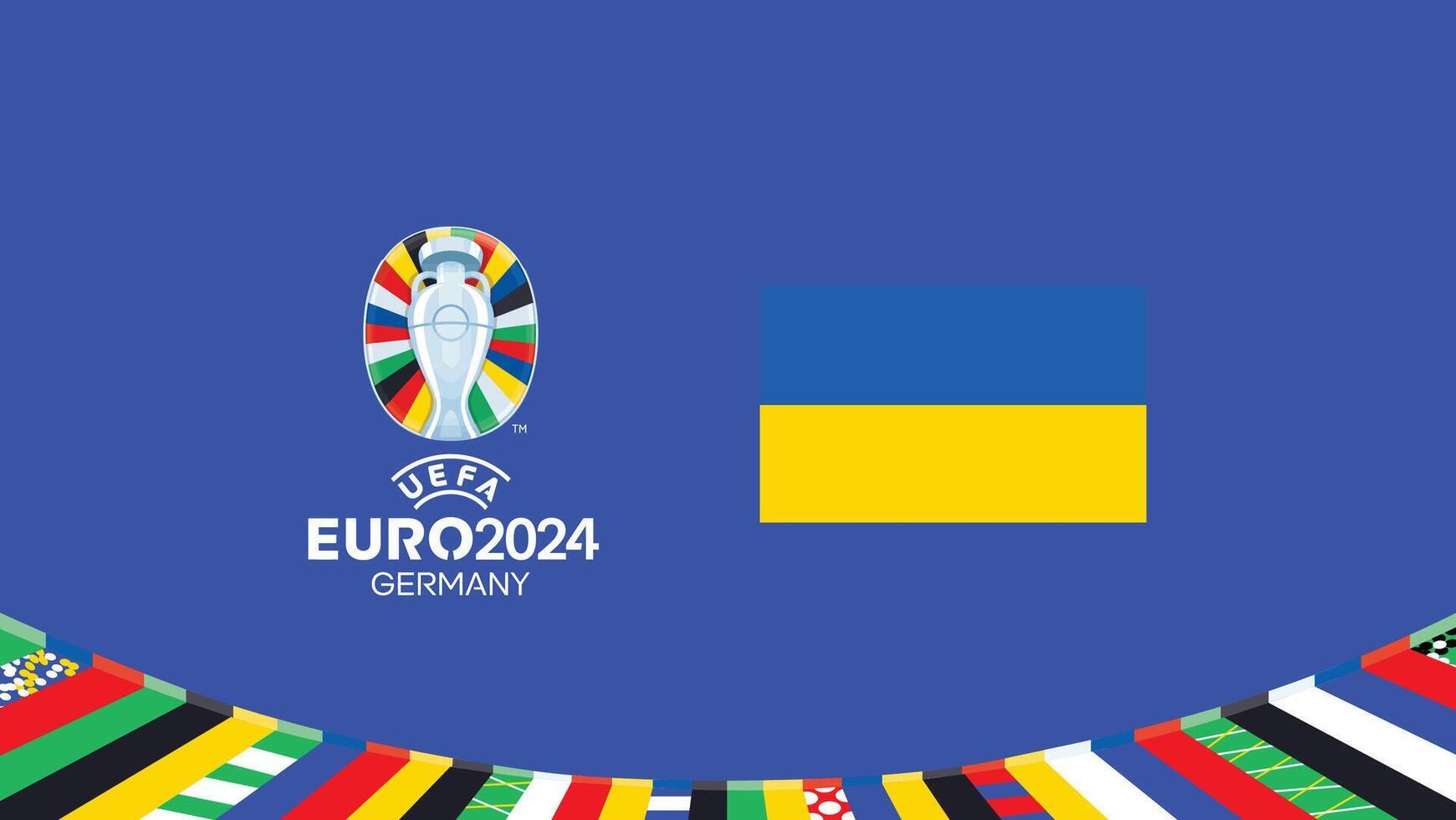 euro 2024 Ucrania bandera emblema equipos diseño con oficial símbolo logo resumen países europeo fútbol americano ilustración vector