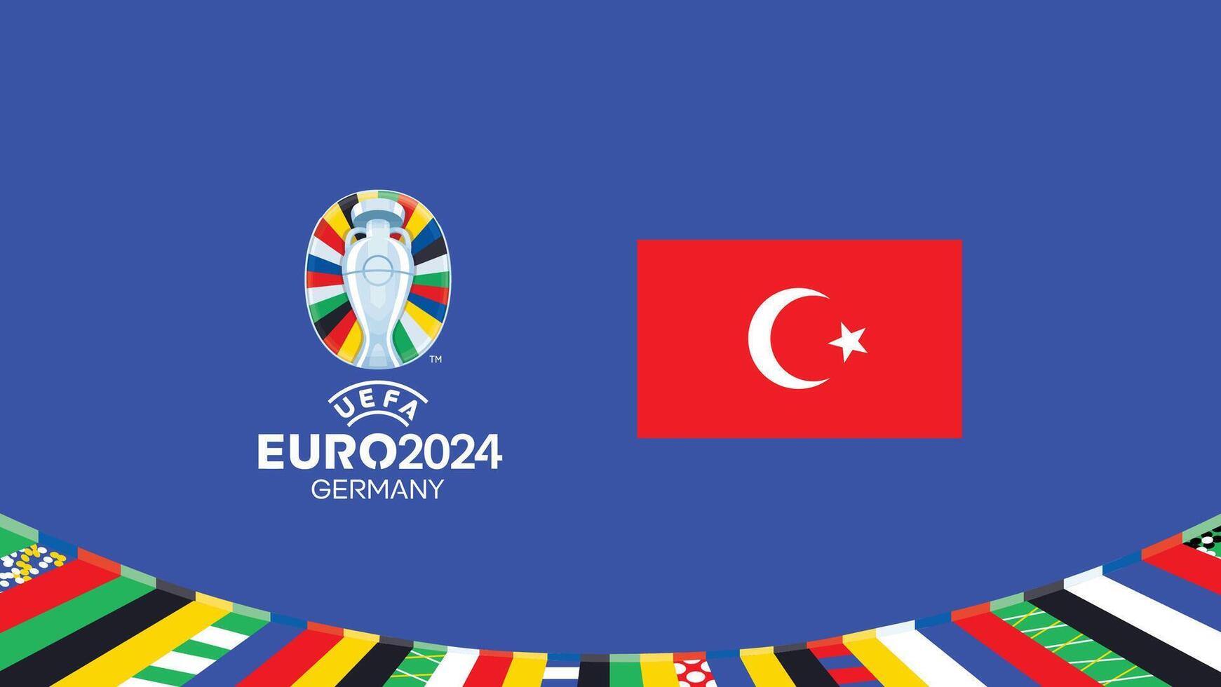 euro 2024 turkiye bandera emblema equipos diseño con oficial símbolo logo resumen países europeo fútbol americano ilustración vector